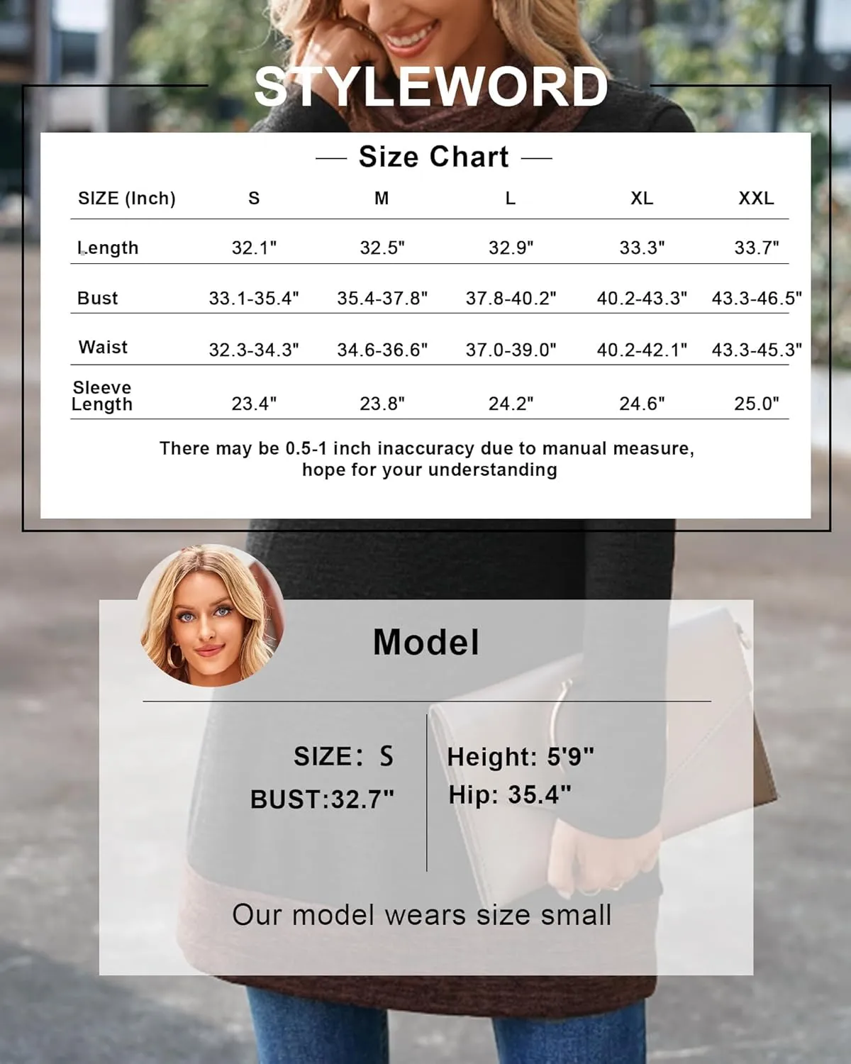 STYLEWORD Women's 2024 Winter Dress Tunic Tops for Leggings Long Sleeve Sweater Cowl Neck Fashion Shirt Dress