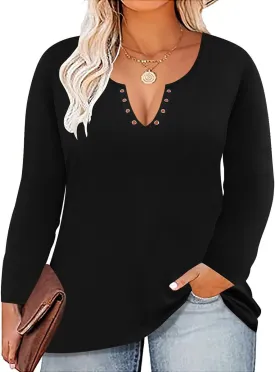 TIYOMI Plus Size Tops Women Long Sleeve Plain Solid Tunics Basic Casual Shirts Autumn Fall Winter Spring XL-5XL
