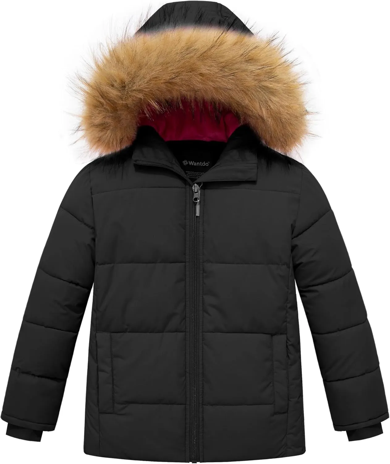 wantdo Girls' Winter Coat Warm Waterproof Puffer Jacket with Removable Faux Fur Hood