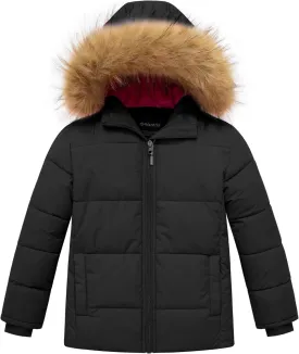 wantdo Girls' Winter Coat Warm Waterproof Puffer Jacket with Removable Faux Fur Hood