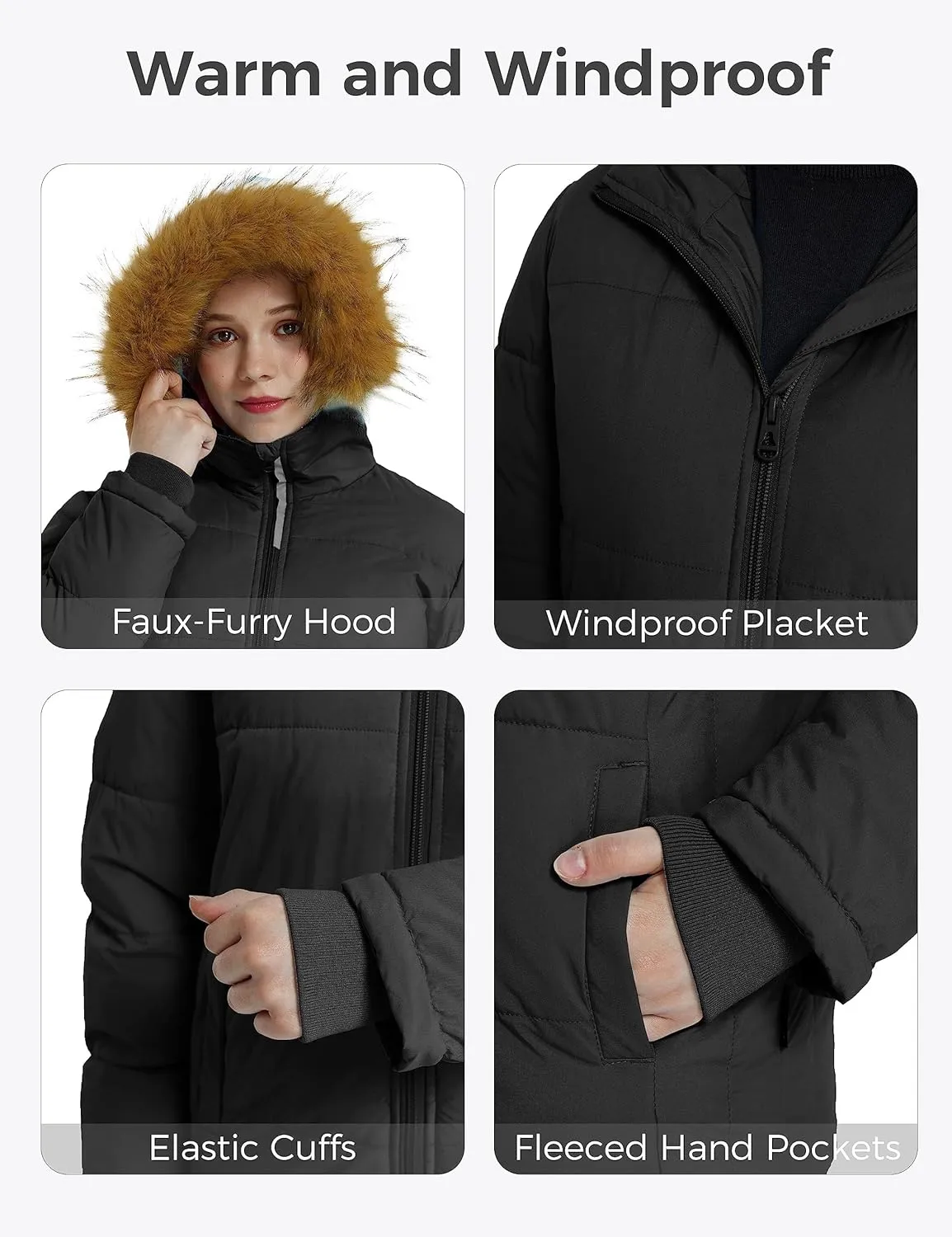 wantdo Girls' Winter Coat Warm Waterproof Puffer Jacket with Removable Faux Fur Hood