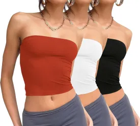 WIHOLL 3 Pack Tube Tops for Women Slim Fit Crop Tops Going Out Strapless Tank Tops Bandeau Summer Outfits 2025 Y2K Clothes