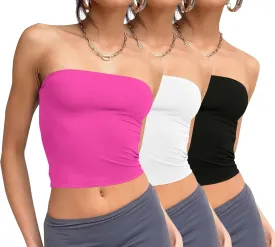 WIHOLL 3 Pack Tube Tops for Women Slim Fit Crop Tops Going Out Strapless Tank Tops Bandeau Summer Outfits 2025 Y2K Clothes