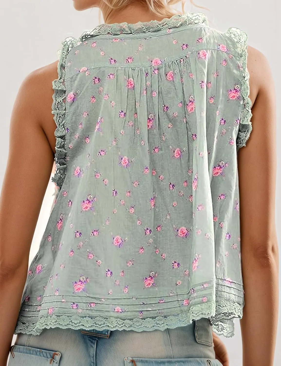 Women Summer Boho Lace Tie Front Tank Beach Vacation Top Button Down Sleeveless Cardigan Crop Y2k Tops Clothes 2025