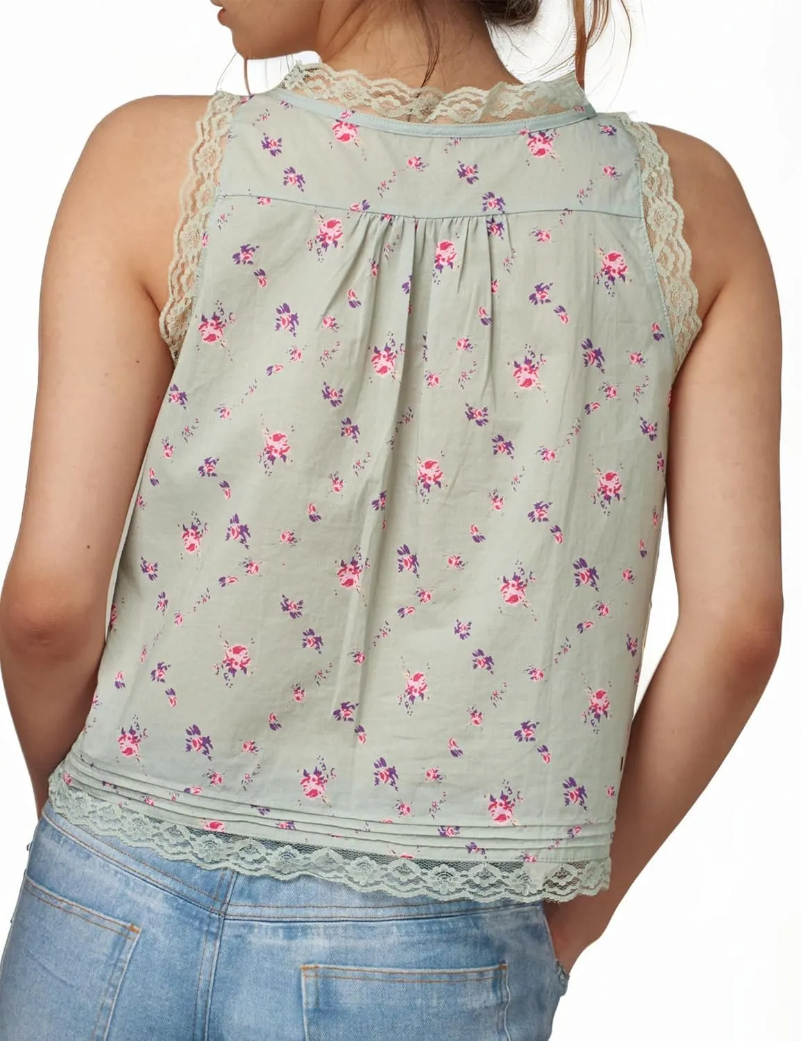 Women Summer Boho Lace Tie Front Tank Beach Vacation Top Button Down Sleeveless Cardigan Crop Y2k Tops Clothes 2025