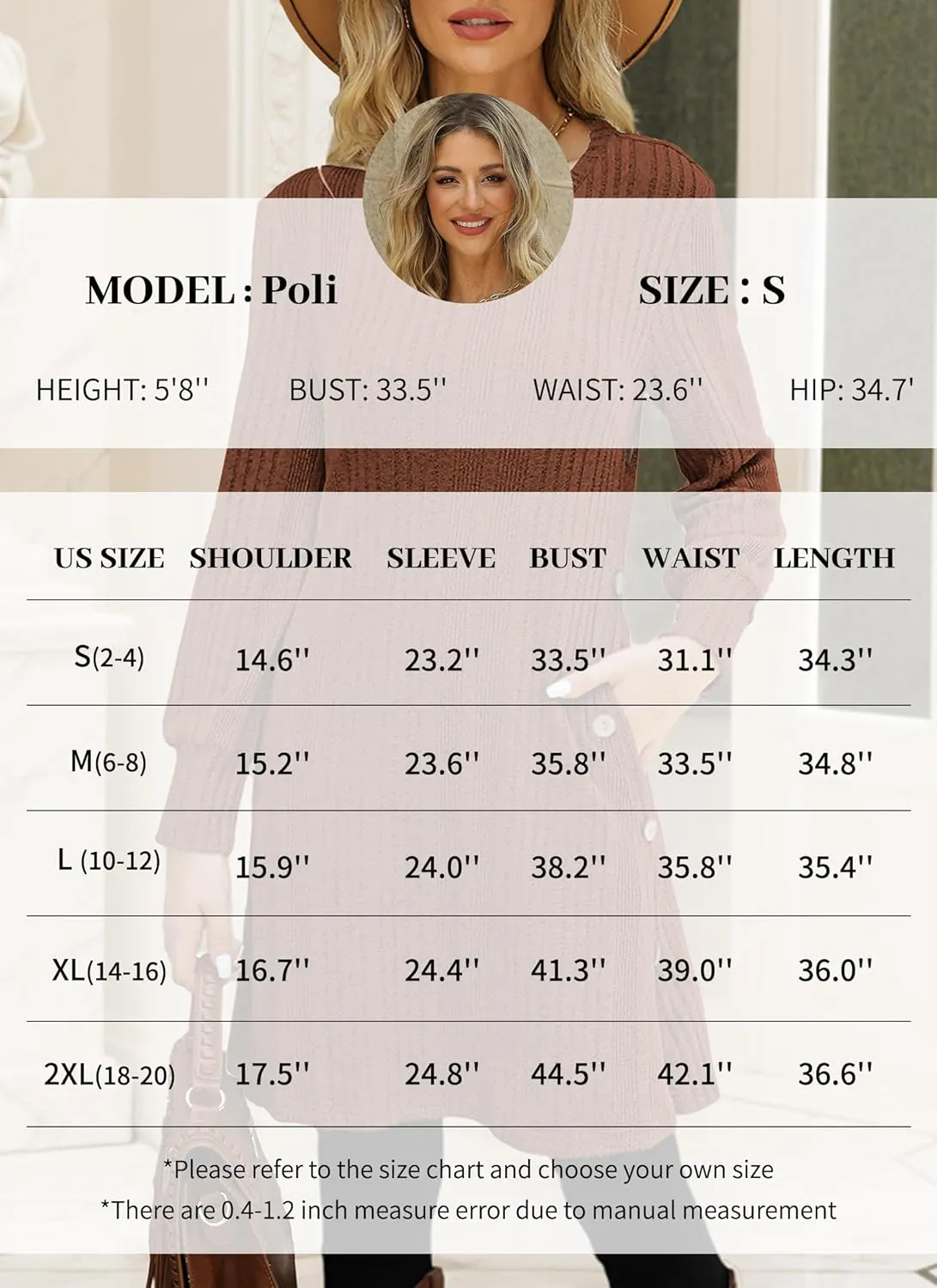 Women's Knit Dress Long Sleeve Casual Crew Neck Tunic Dresses with Pockets Button Side Fall Winter Trendy Outfits