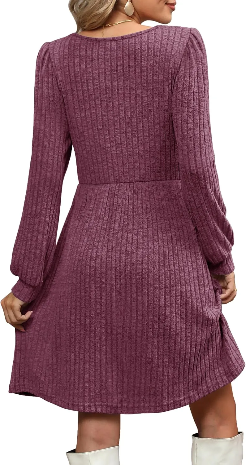 Womens Nursing Fall Dresses Square Neck Long Sleeve Winter Knit Sweater Dress 2024 with Pockets