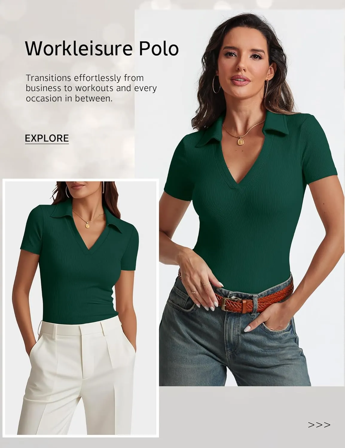 Womens Short Sleeve Business Casual Tops Summer V Neck Polo Work Shirts 2025 Fitted Basic Collared Shirt